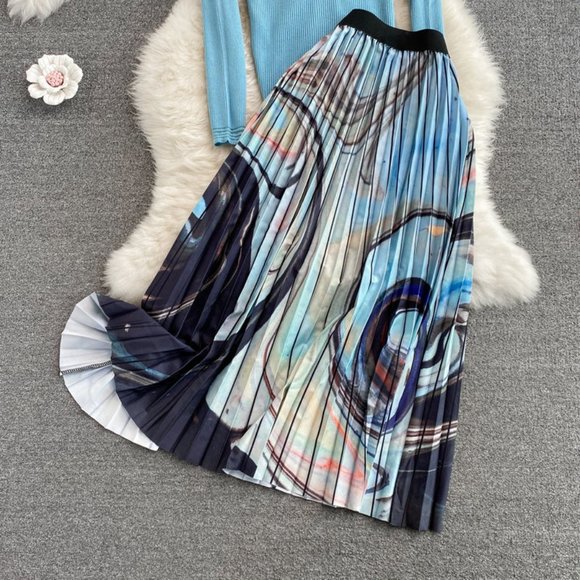 Women V-Neck Drawstring Top And Long Skirt - Picture 12 of 12